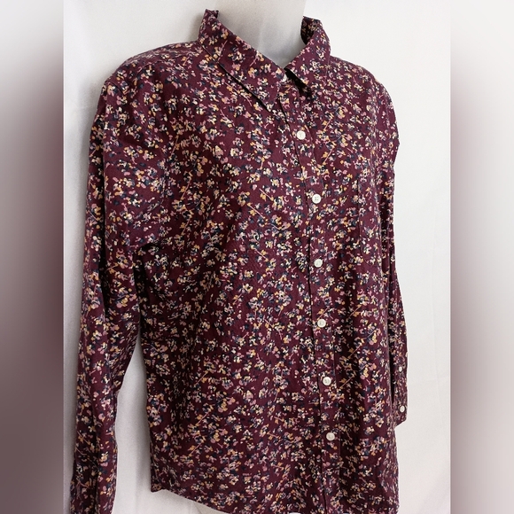LL Bean Red Maroon Floral Wrinkle Free Long Sleeve Shirt Womens Cottage(#848) - Picture 7 of 9